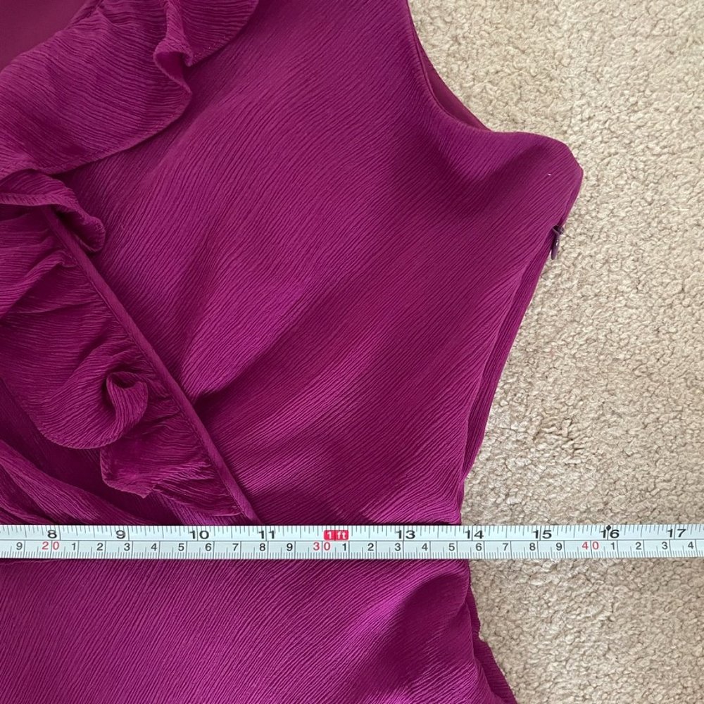 J Crew | Silk Chiffon Ruffle Magenta Dress - Size 6 - Picture 12 of 13